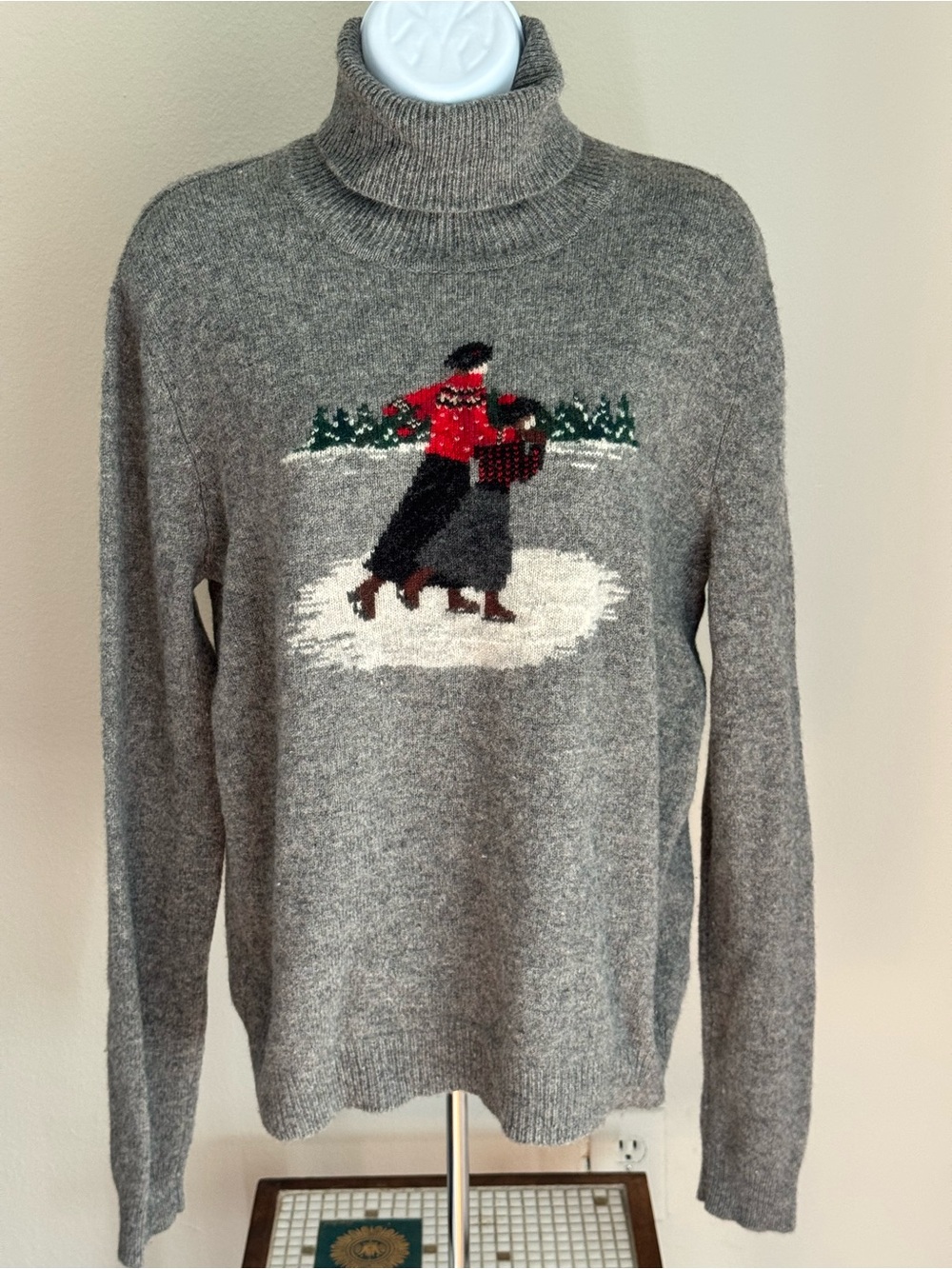 LAUREN RALPH LAUREN Holiday Ice Skaters Turtleneck Sweater - Lambswool - Large